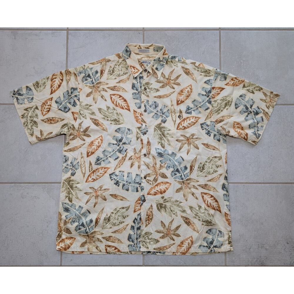 Bamboo Cay Men's Large Button Down Shirt Hawaiian Floral Tropical Short Sleeve